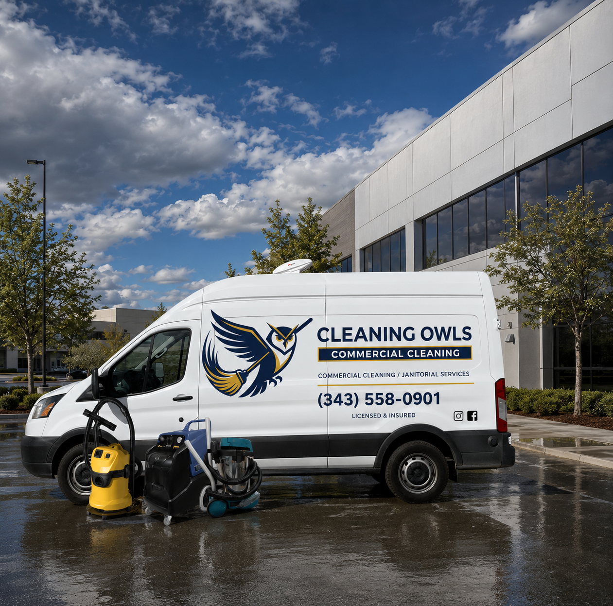Cleaning Owls van